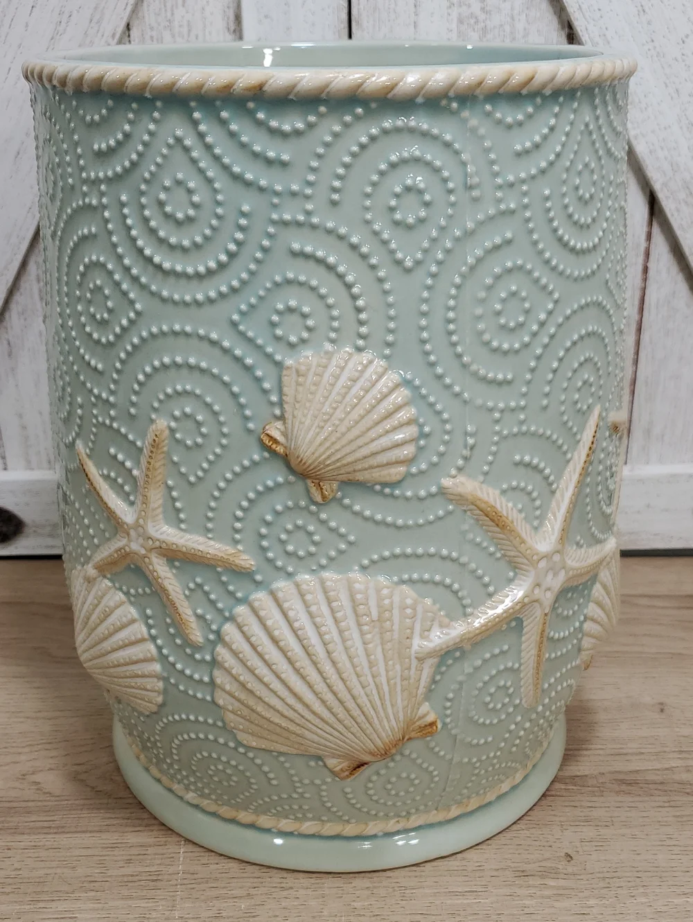 Seashell Trash Can Vase Beach Coastal Decor